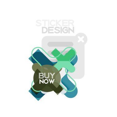 Düz tasarım çapraz şekil geometrik etiket simge, kağıt tarzı tasarım şimdi satın almak ile iş veya web sunum, app veya arayüzü düğmeleri için örnek metin