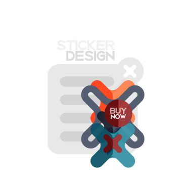 Düz tasarım çapraz şekil geometrik etiket simge, kağıt tarzı tasarım şimdi satın almak ile iş veya web sunum, app veya arayüzü düğmeleri için örnek metin