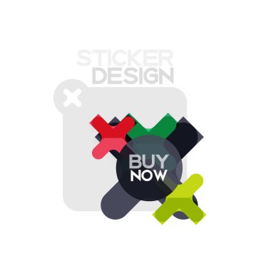 Düz tasarım çapraz şekil geometrik etiket simge, kağıt tarzı tasarım şimdi satın almak ile iş veya web sunum, app veya arayüzü düğmeleri için örnek metin