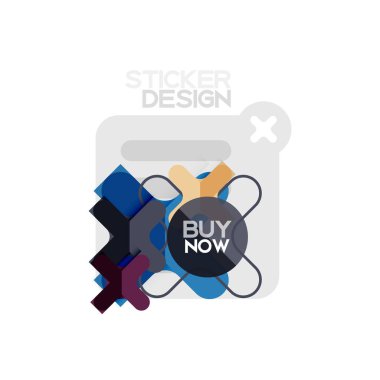 Düz tasarım çapraz şekil geometrik etiket simge, kağıt tarzı tasarım şimdi satın almak ile iş veya web sunum, app veya arayüzü düğmeleri için örnek metin