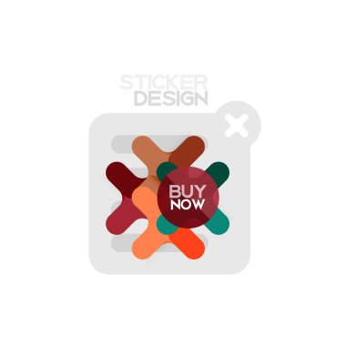 Düz tasarım çapraz şekil geometrik etiket simge, kağıt tarzı tasarım şimdi satın almak ile iş veya web sunum, app veya arayüzü düğmeleri için örnek metin
