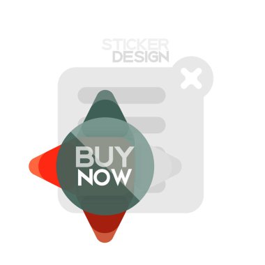 Düz tasarım üçgen ok şekli geometrik etiket simgesi, kağıt tarzı tasarım ile satın iş veya web sunumu, app veya arayüzü düğmeleri, internet web sitesi için örnek metin depolamak şimdi afiş