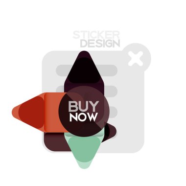 Düz tasarım üçgen ok şekli geometrik etiket simgesi, kağıt tarzı tasarım ile satın iş veya web sunumu, app veya arayüzü düğmeleri, internet web sitesi için örnek metin depolamak şimdi afiş