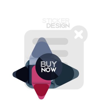 Düz tasarım üçgen ok şekli geometrik etiket simgesi, kağıt tarzı tasarım ile satın iş veya web sunumu, app veya arayüzü düğmeleri, internet web sitesi için örnek metin depolamak şimdi afiş