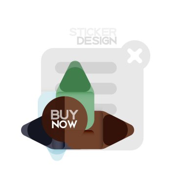 Düz tasarım üçgen ok şekli geometrik etiket simgesi, kağıt tarzı tasarım ile satın iş veya web sunumu, app veya arayüzü düğmeleri, internet web sitesi için örnek metin depolamak şimdi afiş