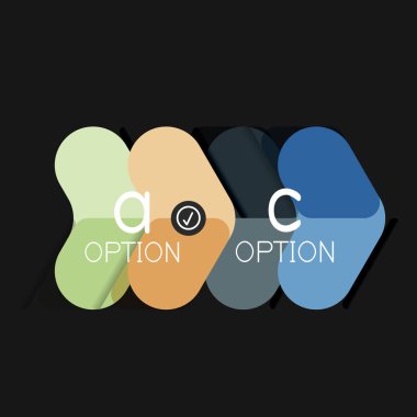 Düz tasarım geometrik infographics, ok şekli vektör etiket veya etiket, Fiyat etiketleri, promosyon rozet, simgesi tasarım, kağıt tarzı düzeni verileri grafik görselleştirme adım adım süreci için için teklif