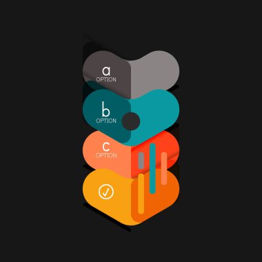 Düz tasarım geometrik infographics, ok şekli vektör etiket veya etiket, Fiyat etiketleri, promosyon rozet, simgesi tasarım, kağıt tarzı düzeni verileri grafik görselleştirme adım adım süreci için için teklif