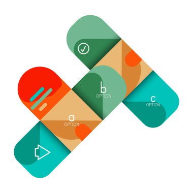 Infographics seçeneği ve adım adım içinde yuvarlak kareler, grafik, grafik, diyagram seçenekleri, parçalar, süreçleri ile unsuru. Sunuyu veya web bilgi ekranı için vektör iş şablonu