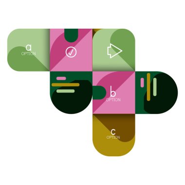 Infographics seçeneği ve adım adım içinde yuvarlak kareler, grafik, grafik, diyagram seçenekleri, parçalar, süreçleri ile unsuru