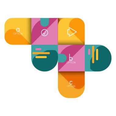 Infographics seçeneği ve adım adım içinde yuvarlak kareler, grafik, grafik, diyagram seçenekleri, parçalar, süreçleri ile unsuru