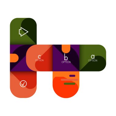 Infographics seçeneği ve adım adım içinde yuvarlak kareler, grafik, grafik, diyagram seçenekleri, parçalar, süreçleri ile unsuru