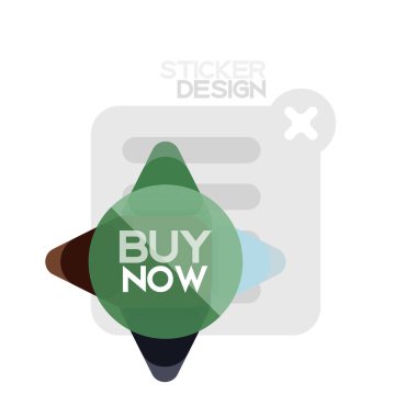 Düz tasarım üçgen ok şekli geometrik etiket simgesi, kağıt tarzı tasarım ile satın iş veya web sunumu, app veya arayüzü düğmeleri, internet web sitesi için örnek metin depolamak şimdi afiş