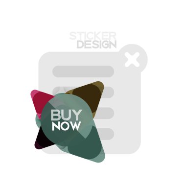 Düz tasarım üçgen ok şekli geometrik etiket simgesi, kağıt tarzı tasarım ile satın iş veya web sunumu, app veya arayüzü düğmeleri, internet web sitesi için örnek metin depolamak şimdi afiş