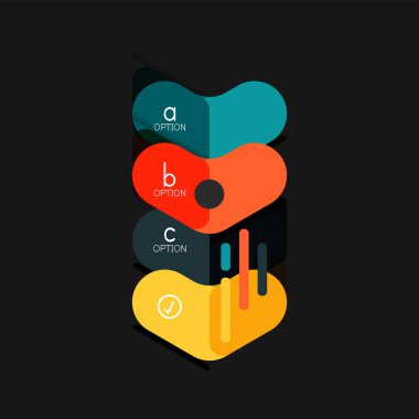 Düz tasarım geometrik infographics, ok şekli vektör etiket veya etiket, Fiyat etiketleri, promosyon rozet, simgesi tasarım, kağıt tarzı düzeni verileri grafik görselleştirme adım adım süreci için için teklif