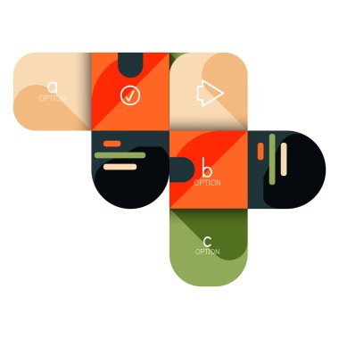 Infographics seçeneği ve adım adım içinde yuvarlak kareler, grafik, grafik, diyagram seçenekleri, parçalar, süreçleri ile unsuru