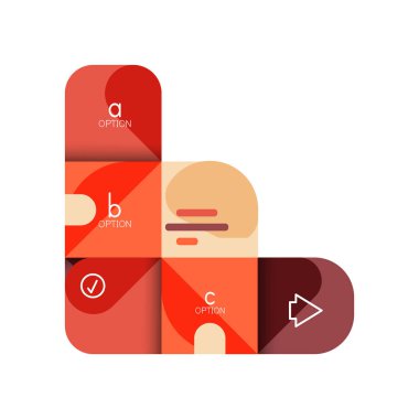 Infographics seçeneği ve adım adım içinde yuvarlak kareler, grafik, grafik, diyagram seçenekleri, parçalar, süreçleri ile unsuru