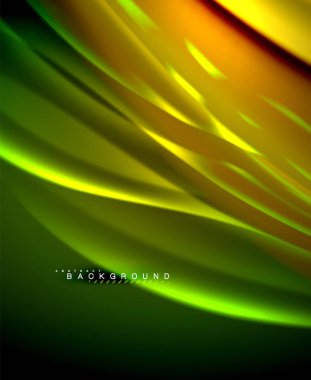 Neon parlayan dalga, sihirli enerji ve ışık arka plan. Vektör duvar kağıdı şablonu, illüstrasyon