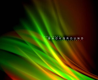 Neon parlayan dalga, sihirli enerji ve ışık arka plan. Vektör duvar kağıdı şablonu, illüstrasyon