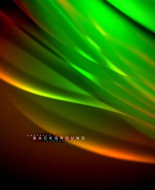 Neon parlayan dalga, sihirli enerji ve ışık arka plan. Vektör duvar kağıdı şablonu