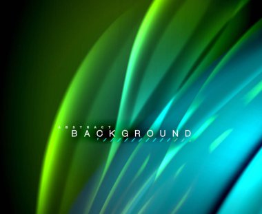 Neon parlayan dalga, sihirli enerji ve ışık arka plan. Vektör duvar kağıdı şablonu, illüstrasyon