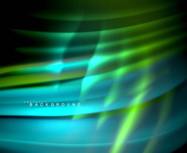 Neon parlayan dalga, sihirli enerji ve ışık arka plan. Vektör duvar kağıdı şablonu