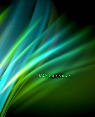 Neon parlayan dalga, sihirli enerji ve ışık arka plan. Vektör duvar kağıdı şablonu