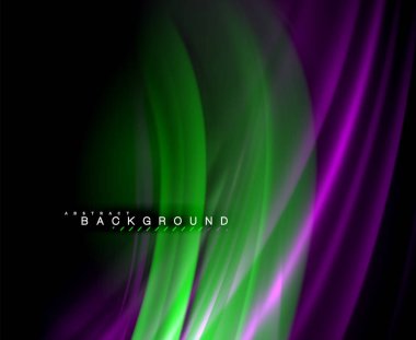 Neon parlayan dalga, sihirli enerji ve ışık arka plan. Vektör duvar kağıdı şablonu