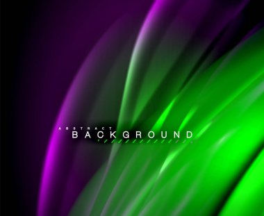 Neon parlayan dalga, sihirli enerji ve ışık arka plan. Vektör duvar kağıdı şablonu