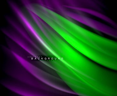 Neon parlayan dalga, sihirli enerji ve ışık arka plan. Vektör duvar kağıdı şablonu