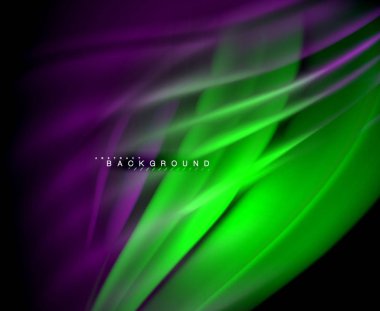 Neon parlayan dalga, sihirli enerji ve ışık arka plan. Vektör duvar kağıdı şablonu, illüstrasyon