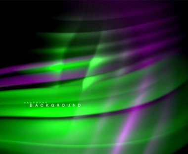 Neon parlayan dalga, sihirli enerji ve ışık arka plan. Vektör duvar kağıdı şablonu