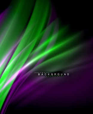 Neon parlayan dalga, sihirli enerji ve ışık arka plan. Vektör duvar kağıdı şablonu