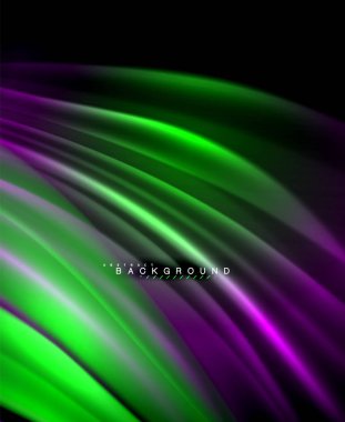 Neon parlayan dalga, sihirli enerji ve ışık arka plan. Vektör duvar kağıdı şablonu