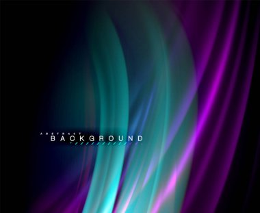 Neon parlayan dalga, sihirli enerji ve ışık arka plan. Vektör duvar kağıdı şablonu