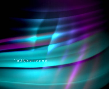 Neon parlayan dalga, sihirli enerji ve ışık arka plan. Vektör duvar kağıdı şablonu