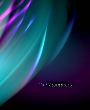 Neon parlayan dalga, sihirli enerji ve ışık arka plan. Vektör duvar kağıdı şablonu