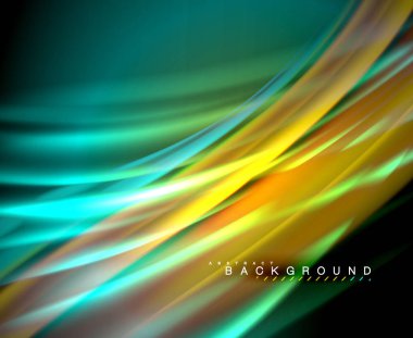 Neon parlayan dalga, sihirli enerji ve ışık arka plan. Vektör duvar kağıdı şablonu