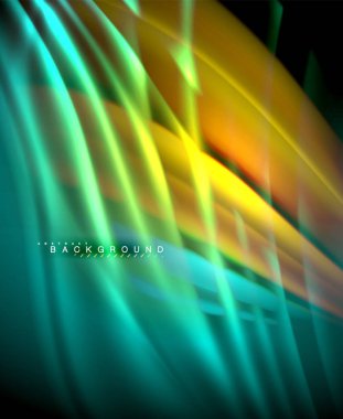 Neon parlayan dalga, sihirli enerji ve ışık arka plan. Vektör duvar kağıdı şablonu