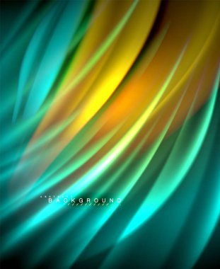 Neon parlayan dalga, sihirli enerji ve ışık arka plan. Vektör duvar kağıdı şablonu