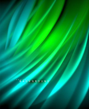 Neon parlayan dalga, sihirli enerji ve ışık arka plan. Vektör duvar kağıdı şablonu