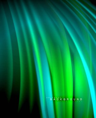 Neon parlayan dalga, sihirli enerji ve ışık arka plan. Vektör duvar kağıdı şablonu