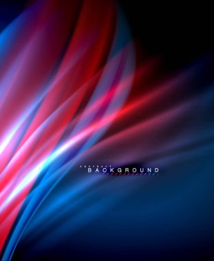 Neon parlayan dalga, sihirli enerji ve ışık arka plan. Vektör duvar kağıdı şablonu