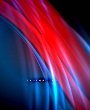 Neon parlayan dalga, sihirli enerji ve ışık arka plan. Vektör duvar kağıdı şablonu