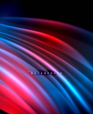 Neon parlayan dalga, sihirli enerji ve ışık arka plan. Vektör duvar kağıdı şablonu