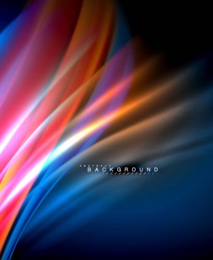 Neon parlayan dalga, sihirli enerji ve ışık arka plan. Vektör duvar kağıdı şablonu