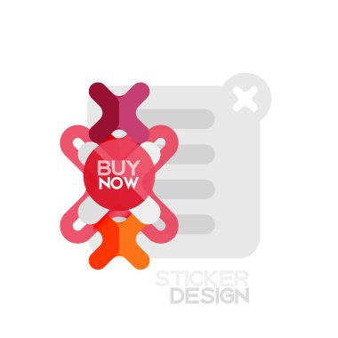 Düz tasarım çapraz şekil geometrik etiket simge, kağıt tarzı tasarım şimdi satın almak ile iş veya web sunum, app veya arayüzü düğmeleri için örnek metin