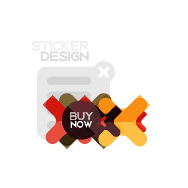 Düz tasarım çapraz şekil geometrik etiket simge, kağıt tarzı tasarım şimdi satın almak ile iş veya web sunum, app veya arayüzü düğmeleri için örnek metin