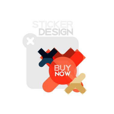 Düz tasarım çapraz şekil geometrik etiket simge, kağıt tarzı tasarım şimdi satın almak ile iş veya web sunum, app veya arayüzü düğmeleri için örnek metin