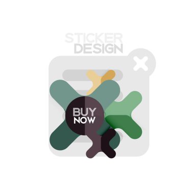 Düz tasarım çapraz şekil geometrik etiket simge, kağıt tarzı tasarım şimdi satın almak ile iş veya web sunum, app veya arayüzü düğmeleri için örnek metin