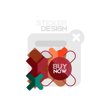 Düz tasarım çapraz şekil geometrik etiket simge, kağıt tarzı tasarım şimdi satın almak ile iş veya web sunum, app veya arayüzü düğmeleri için örnek metin